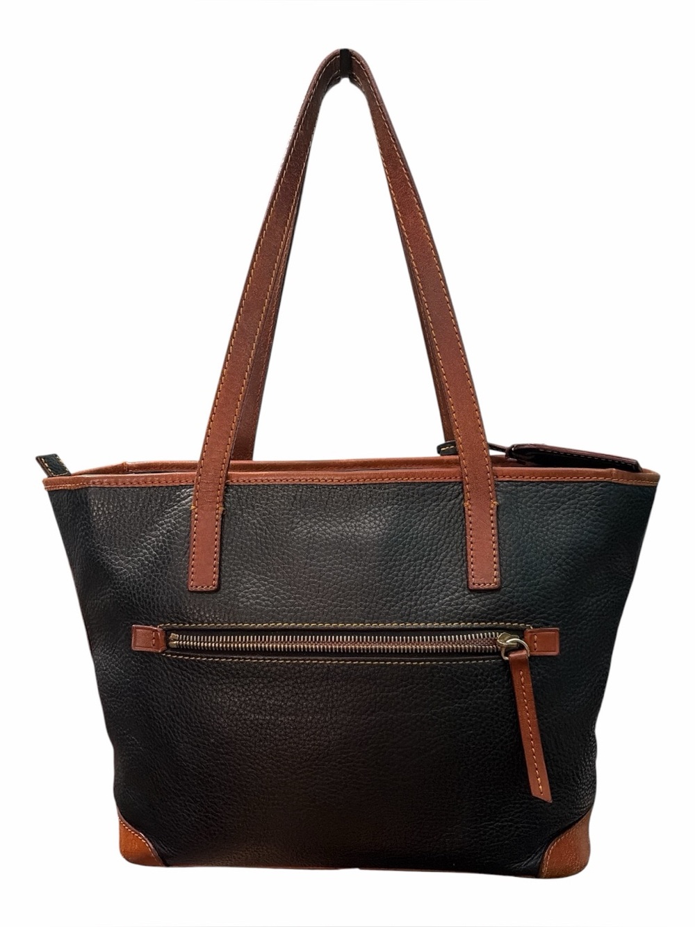 Dooney & Bourke Black Pebbled Charleston Leather Tote with Brown Trim - Picture 6 of 9